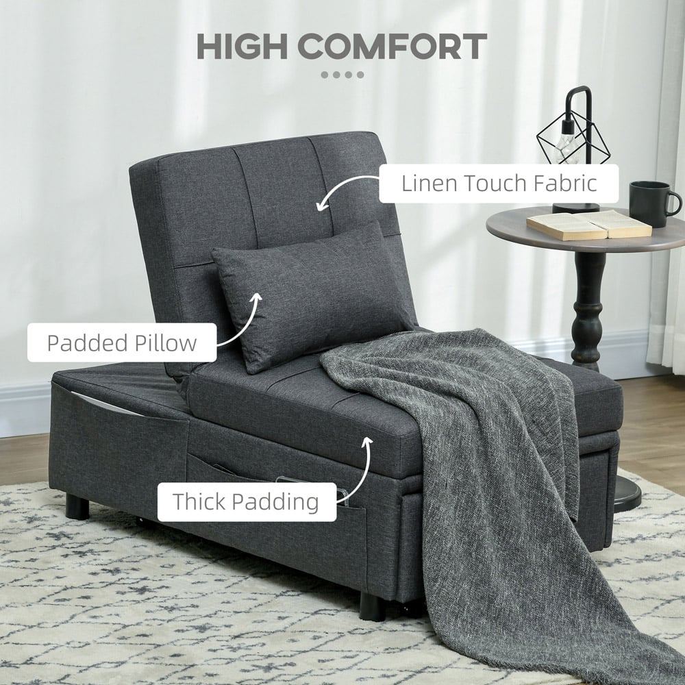 Portland Single Sleeper Grey Linen Touch Recliner Chair Bed Image 4