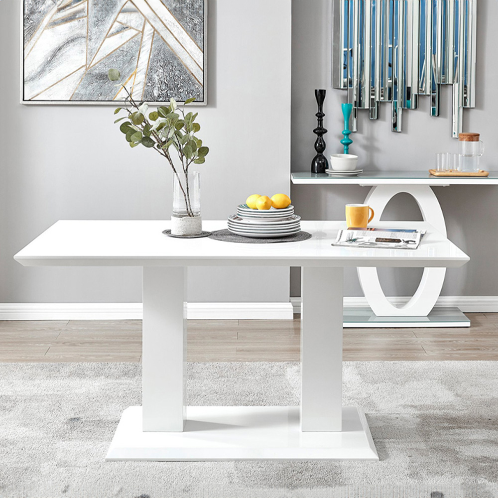 Furniturebox Molini Cesano 6 Seater Dining Set White Gloss Blue and Black  Image 2