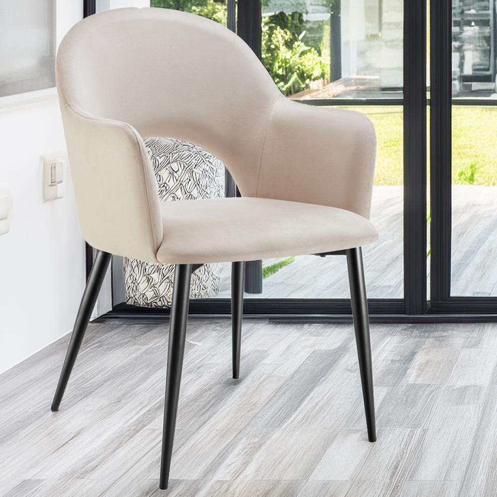 tectake Sasha Set of 4 Cream Velvet Dining Chair Image 1