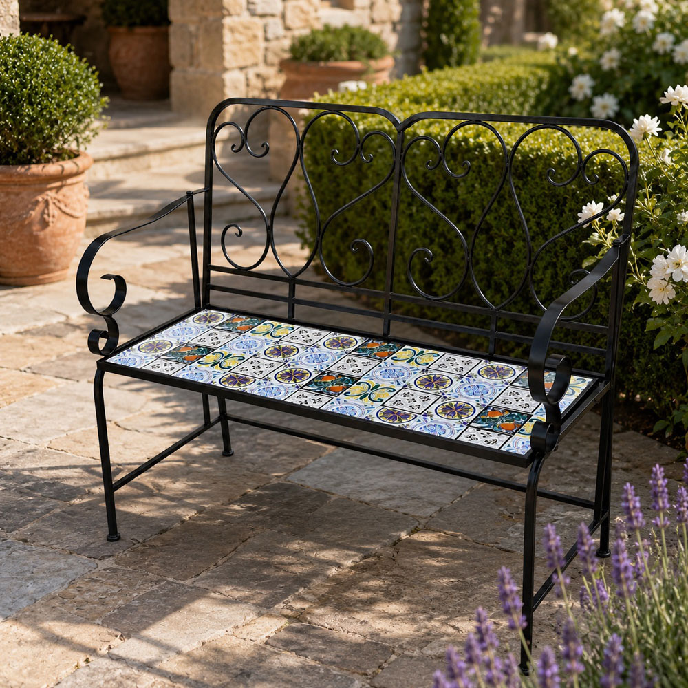 Shatchi Lisbon Mosaic 2 Seater Garden Bench Image 3