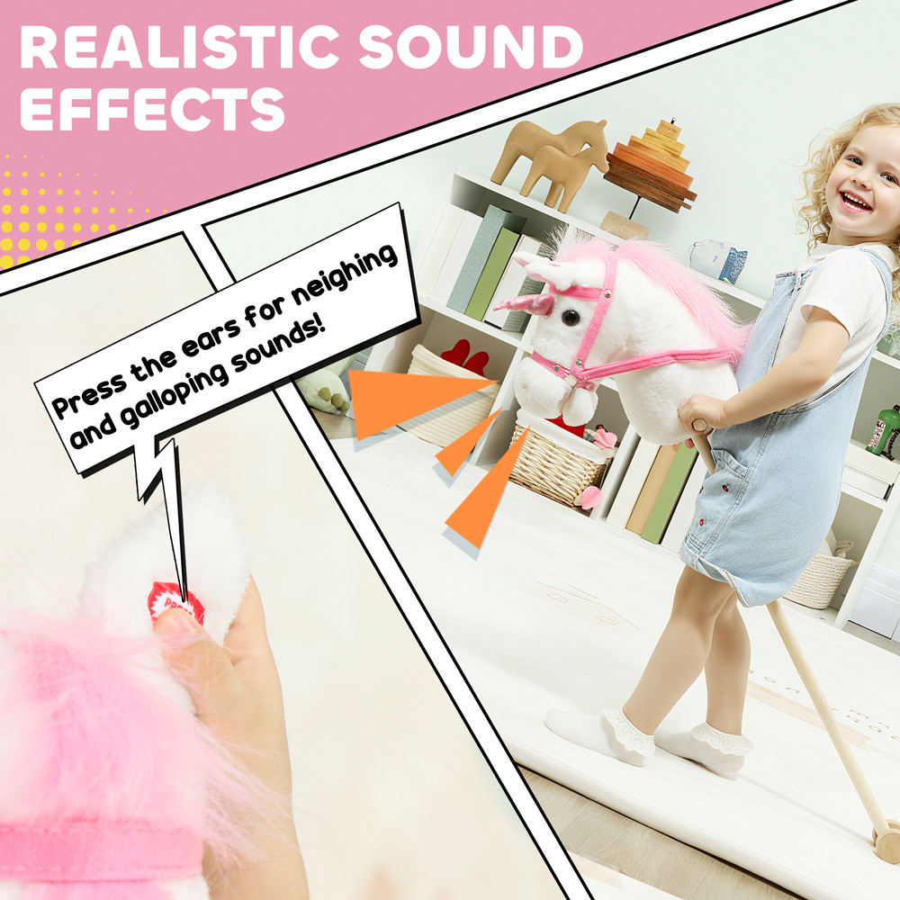 Tommy Toys AIYAPLAY White Ride On Wooden Stick Horse Toy with Wheels Pony Sound Effects Image 8
