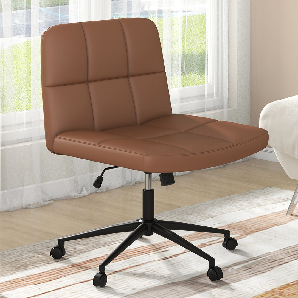 Costway Brown PU Leather Upholstered Office Chair Image 1