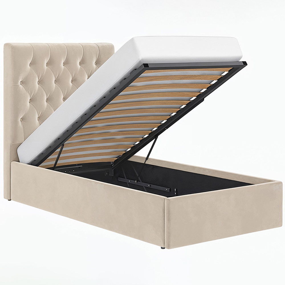 Flair Milan Single Beige Velvet Lift-Up Ottoman Bed Image 3