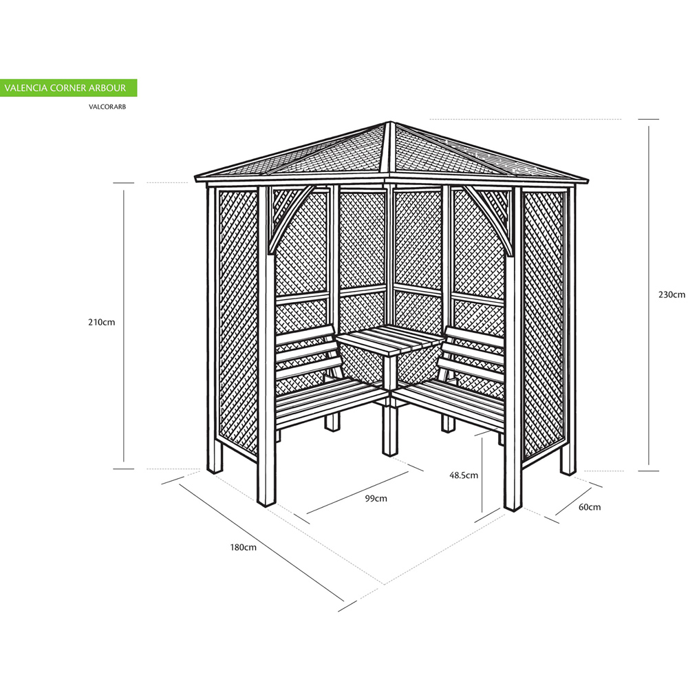 Shire Valencia 4 Seater 6 x 6ft Corner Pressure Treated Arbour Image 8