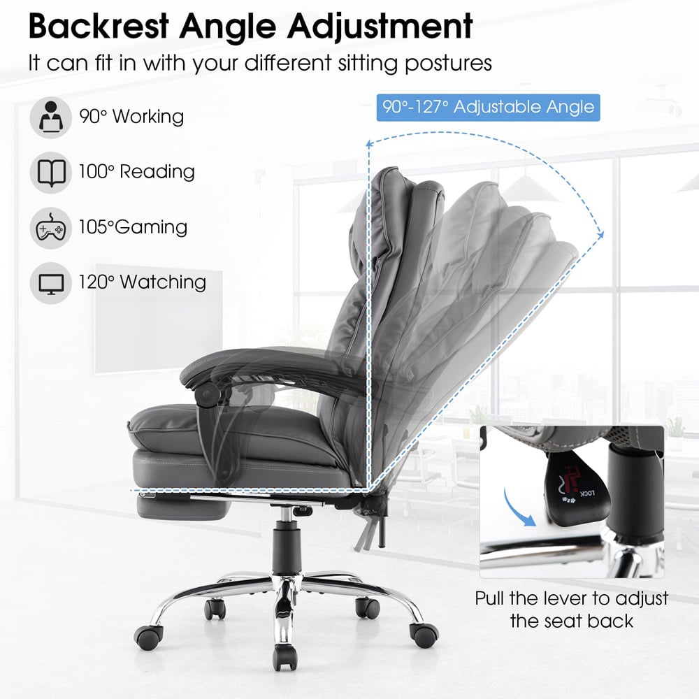 Costway Grey Ergonomic Adjustable High Back Rolling Computer Chair with Footrest Image 6