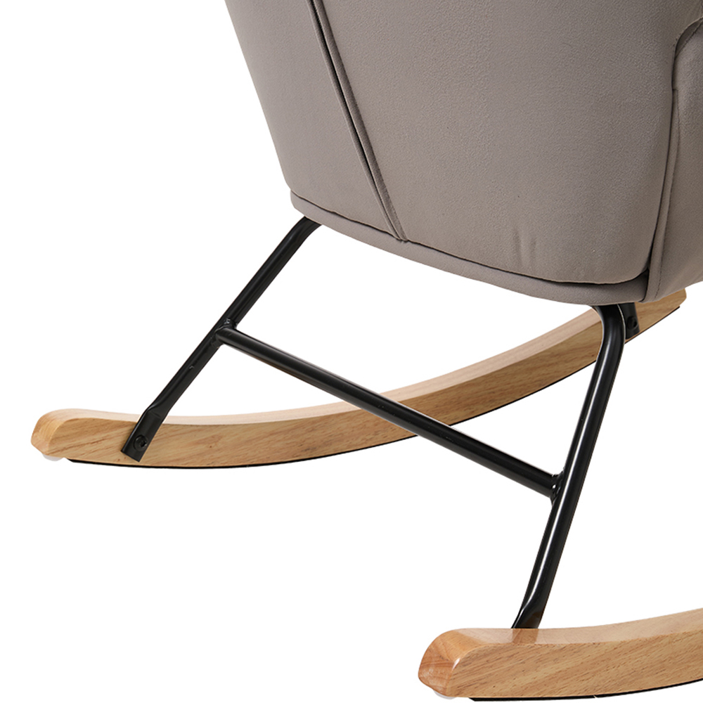 Living and Home Grey Velvet Upholstered Rocking Chair Image 3