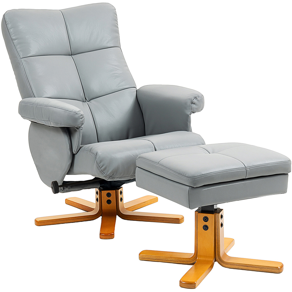 Portland Light Grey PU Leather Wooden Base Swivel Recliner Chair with Ottoman Image 2