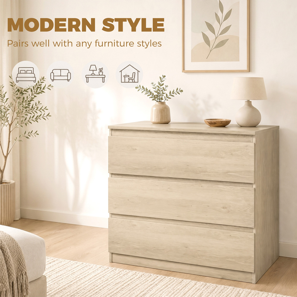 HOMCOM 3 Drawer Oak Storage Organiser Unit Image 5