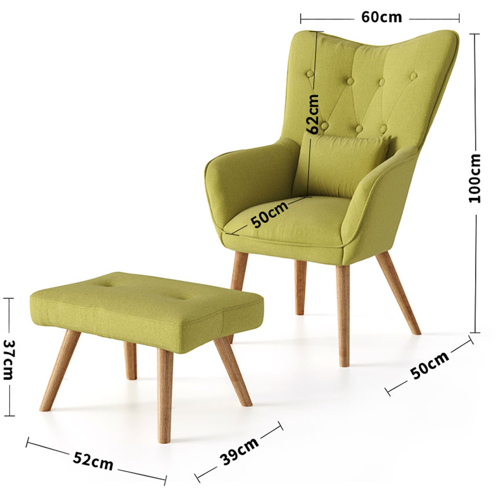 Living and Home Green Classic Linen Armchair with Cushion and Footstool Image 6