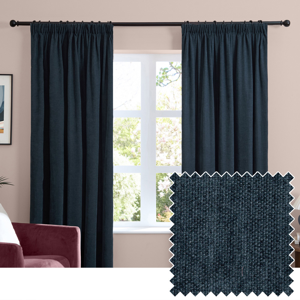 Furn Soft Chenille Navy Blackout Pencil Pleat Curtains 168 x 183cm Image 6