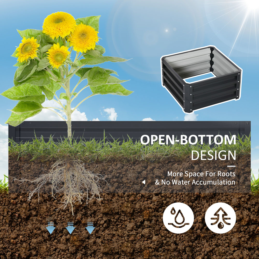 Outsunny Grey Galvanised Steel Raised Garden Bed Planter 2 Pack Image 7