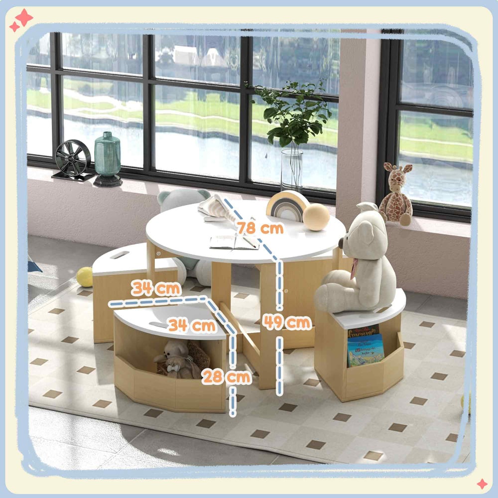 AIYAPLAY 5 Piece White Kids Table and Chairs Set Image 9