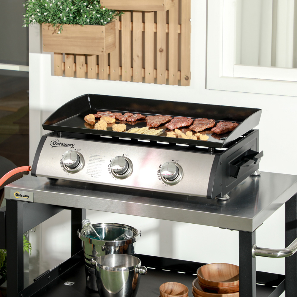 Outsunny Black 3 Burner Gas Plancha BBQ Grill Image 2