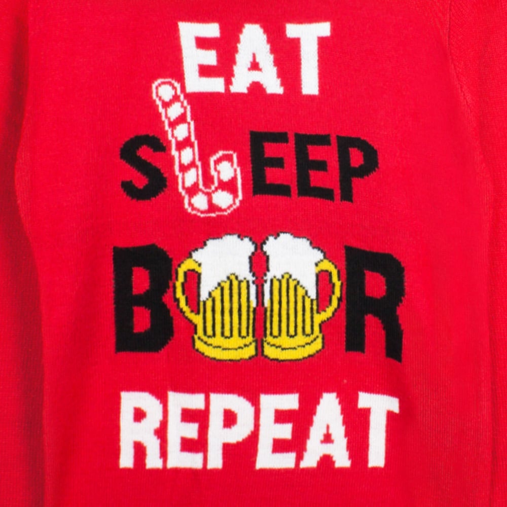 The Christmas Workshop Men Xmas Eat Sleep Beer Repeat Jumper Small Red Image 2