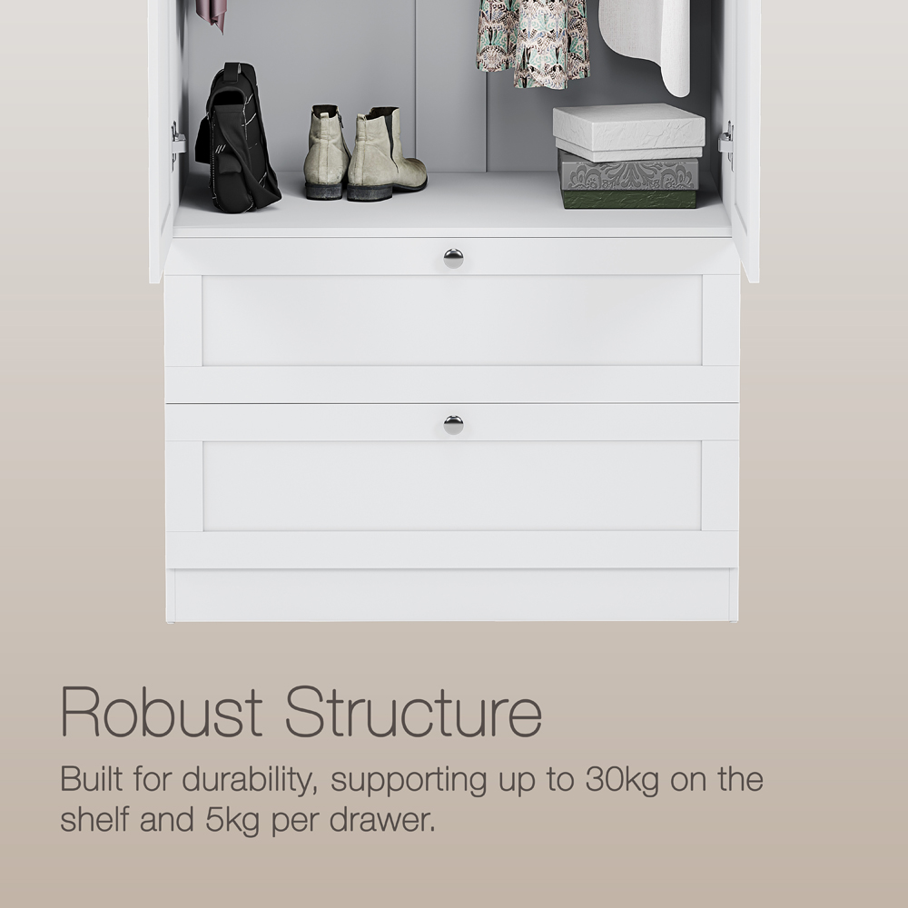 VIDA DESIGNS Altino 2 Door 2 Drawer White Shaker-Style Wardrobe Image 6