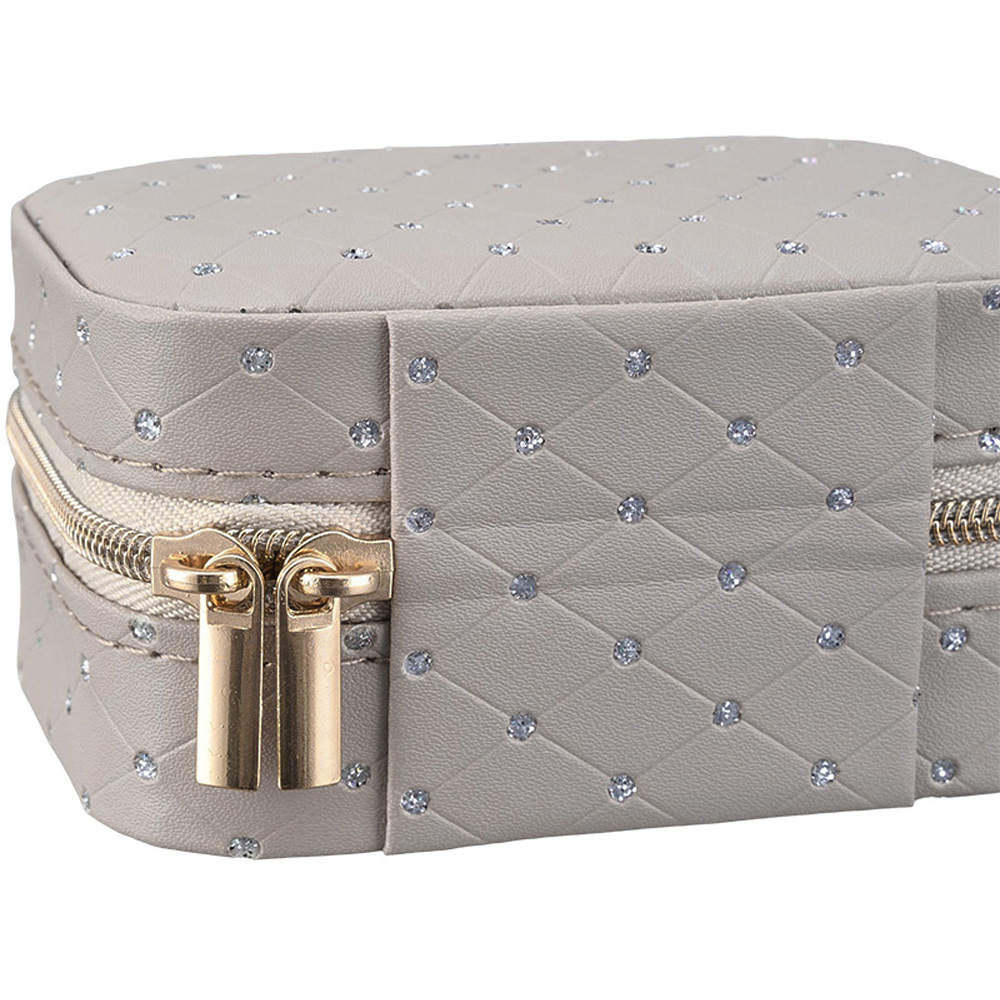 Living and Home Grey PU Leather Rhinestone Detailing Travel Jewellery Box Image 4