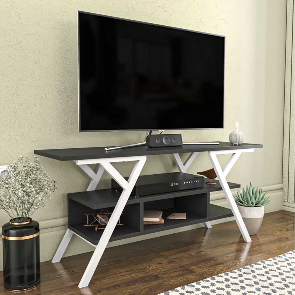 Decorotika Minerva Decorative 4 Open Shelf White and Anthracite TV Unit Image 6
