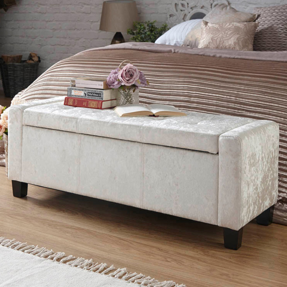 GFW Verona Crushed Velvet Oyster Ottoman Storage Bench Image 1