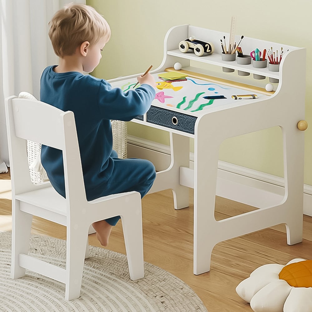 AIYAPLAY 2 Drawer White Kids Art Table and Chair Set Image 4