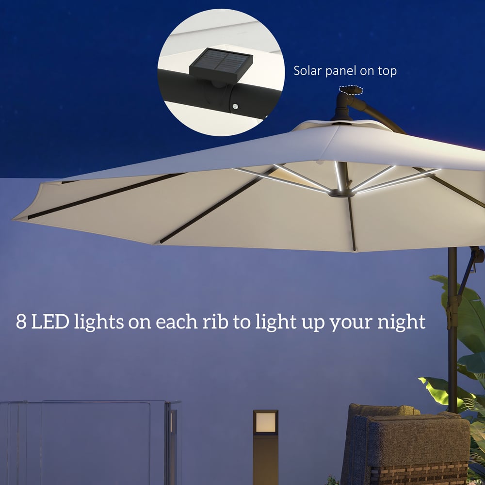 Outsunny Beige LED Crank Banana Cantilever Parasol 3m Image 4