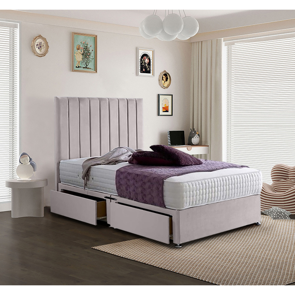 Eleganza Home Sleepytime King Size Silver Plush Velvet 2 Drawer Divan Bed with Headboard Image 2