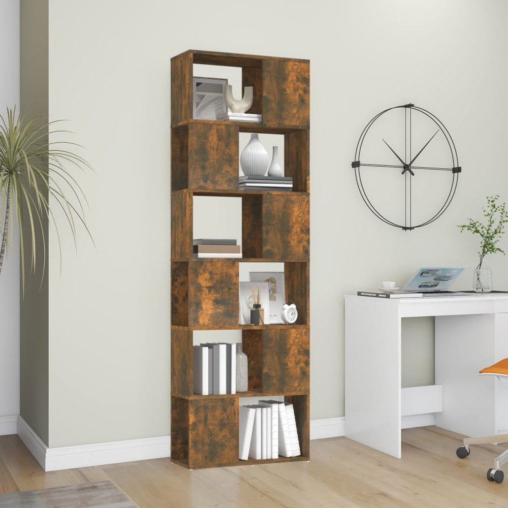 vidaXL 6 Shelf Smoked Oak Bookcase Image 7