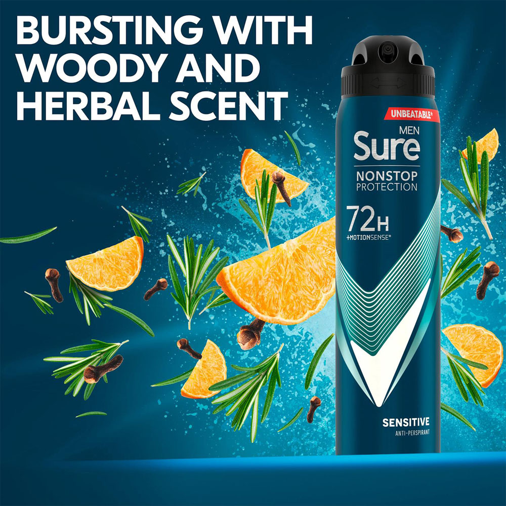Sure Men Sensitive 72H Nonstop Protection Anti-Perspirant Deodorant 250ml 12 Pack Image 4