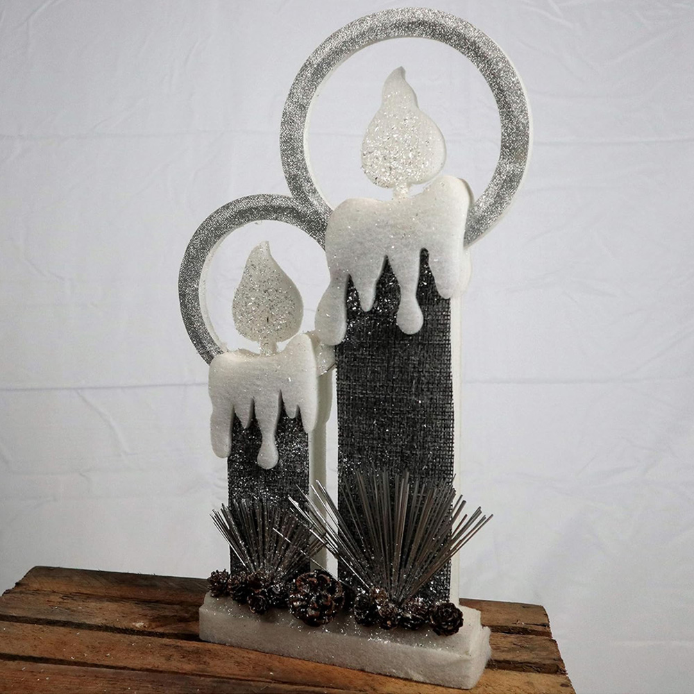 Shatchi Christmas Pre-Lit Snow Covered Twin Candle 41cm Image 2