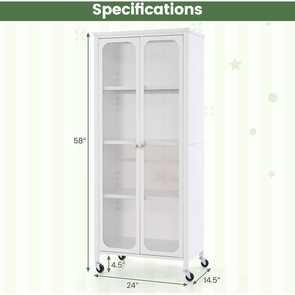 Costway 2 Door White Storage Cabinet with Wheels Image 9