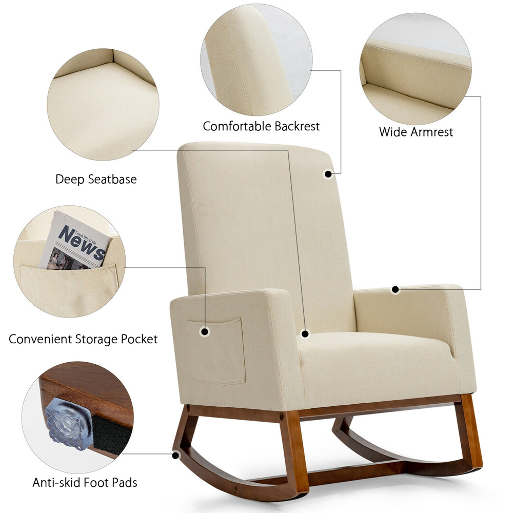 Costway Beige Rocking Armchair Image 6