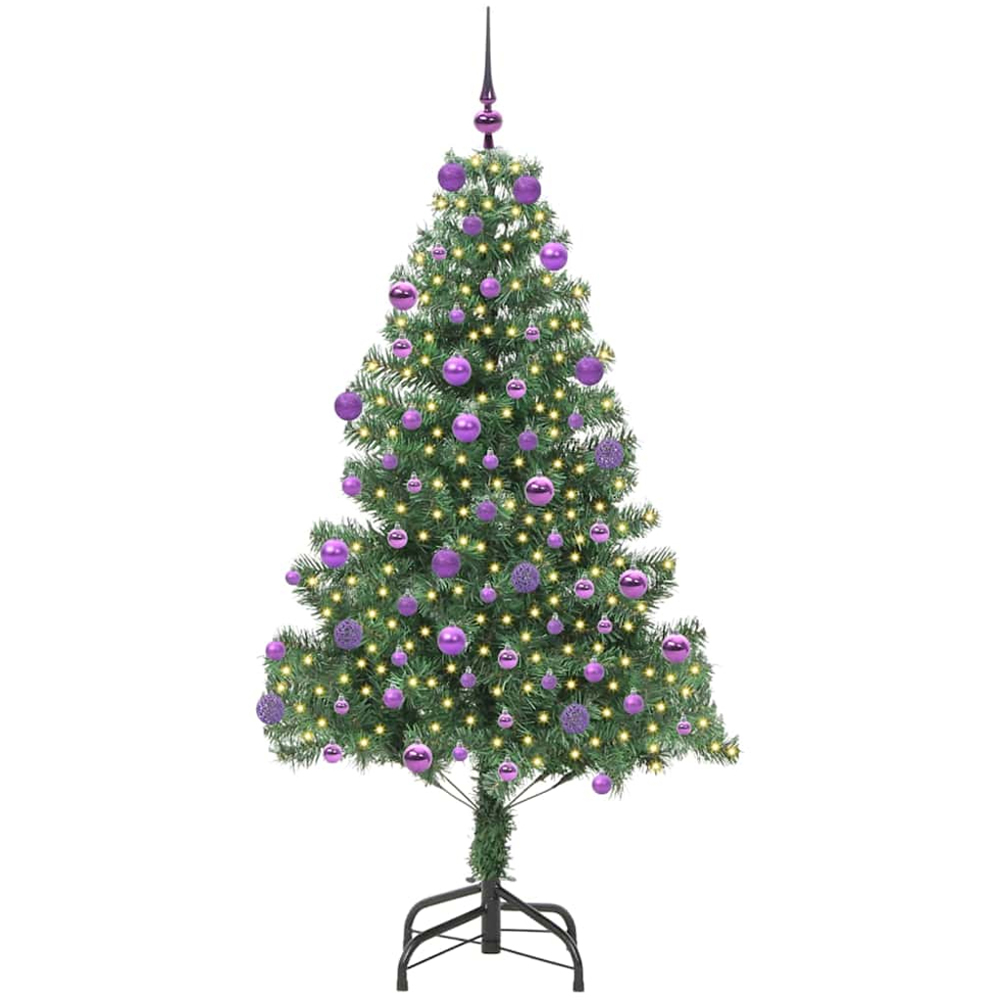 vidaXL Pre-Lit Lilac Baubles Green Artificial Christmas Tree 6ft Image 1