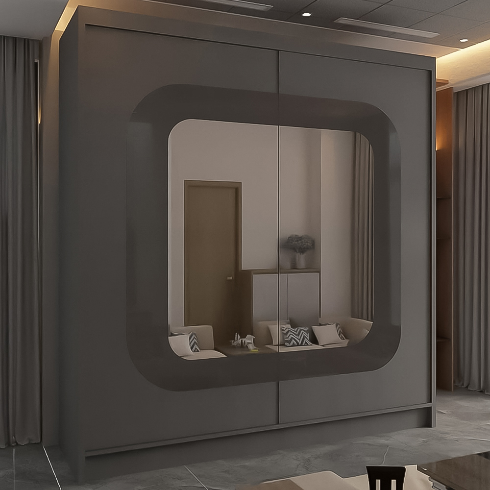 M N Furniture Cheen 2 Door Grey Strip Mirrored Sliding Wardrobe 150cm Image 1