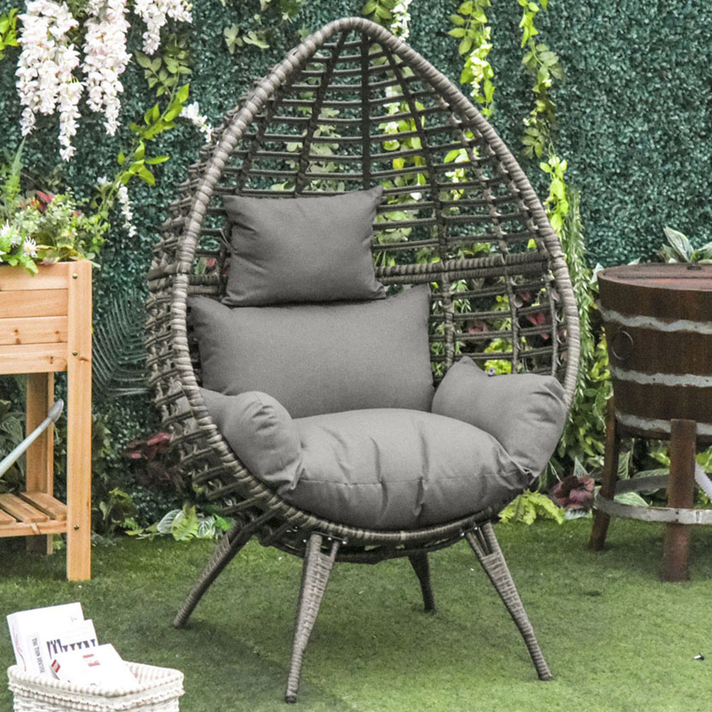 Outsunny Grey Rattan Egg Chair Image 1