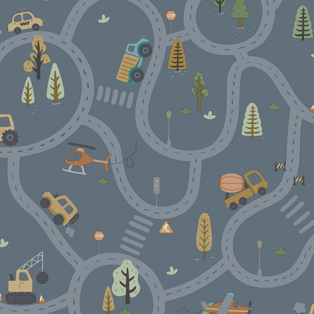 Holden Decor Roundabout Road Denim Blue Wallpaper Image 1