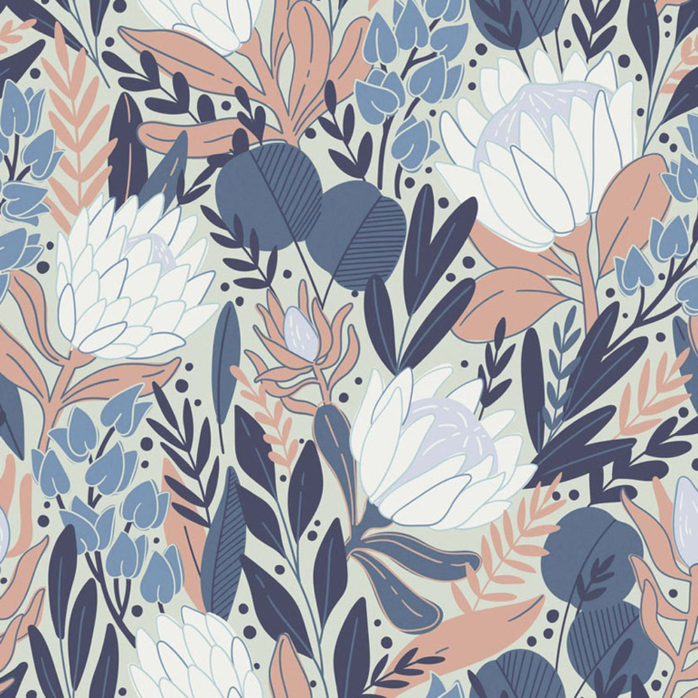 Bobbi Beck Eco Luxury Illustrated Wildflower Blue Wallpaper Image