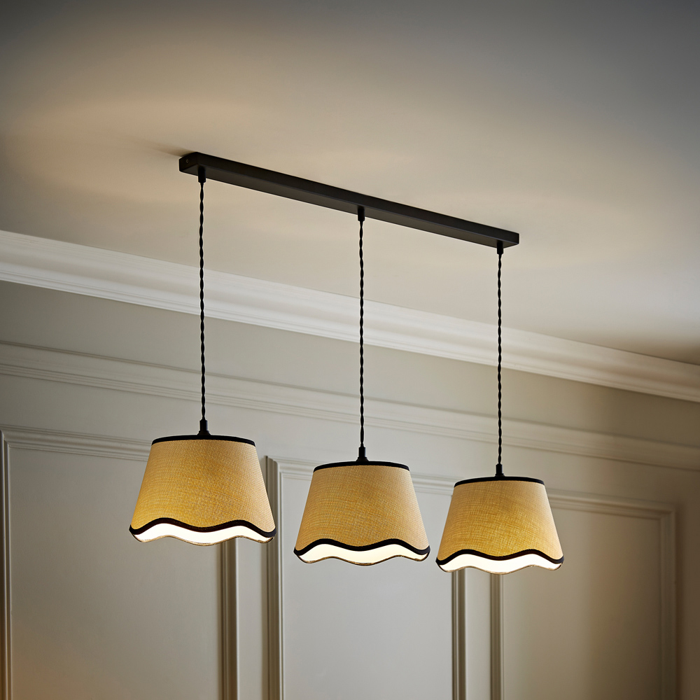 ValueLights Dutton Black Trim Scallop 3 Drop Black Diner Ceiling LED Pendant Light Image 2