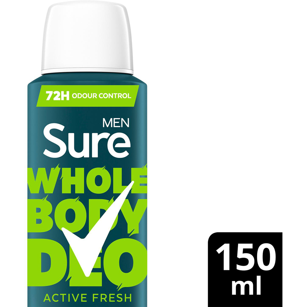Sure Men 72H Odour Control Whole Body Active Fresh Deodorant Spray 150ml 24 Pack Image 4