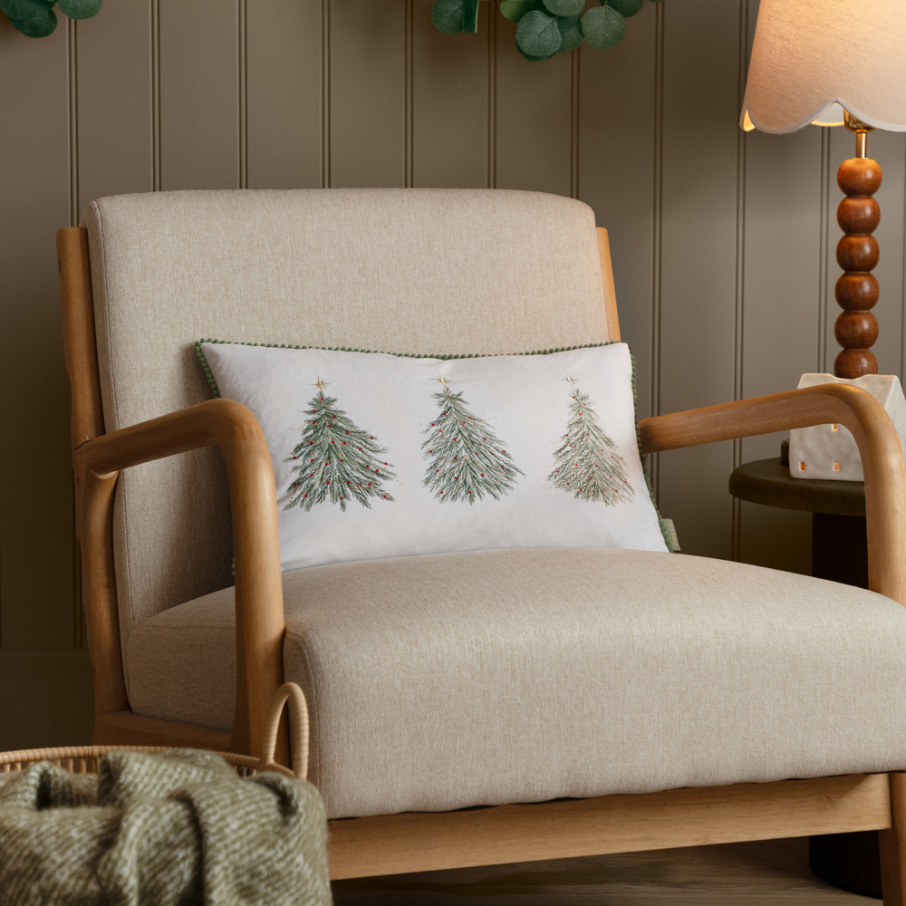 Wylder Nature Twinkling Tree Trio Embroidered Green Velvet Cushion 30 x 50cm Image 2