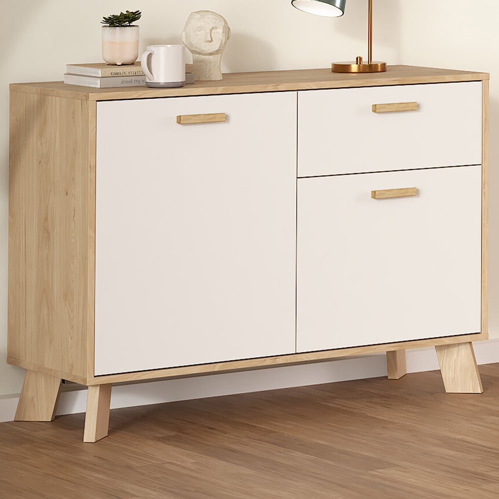 Furniture To Go 2 Door Single Drawer White and Brown Sideboard Image 1