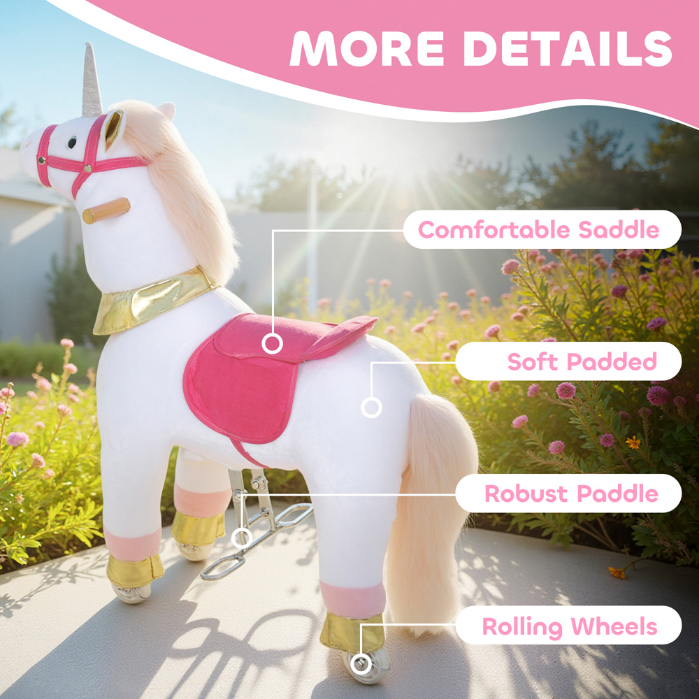 Tommy Toys AIYAPLAY Kids White Plush Ride On Rocking Unicorn with Wheels Image 6