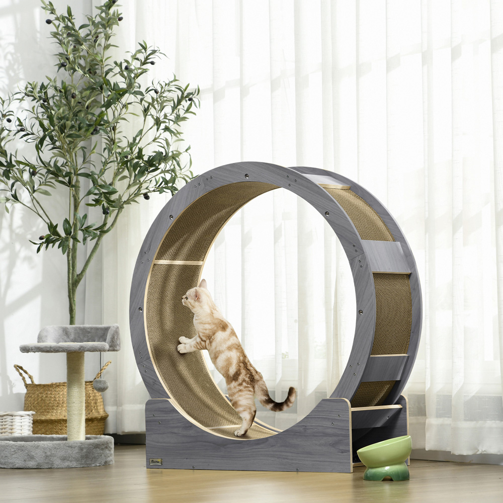 PawHut Grey Indoor Cat Treadmill with Brake Image 2