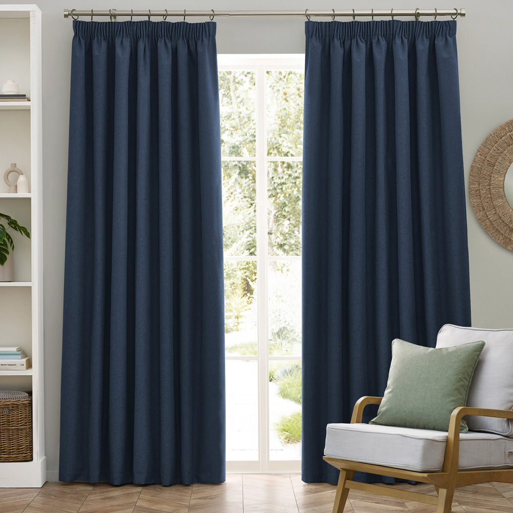 furn. Dawn Blue Blackout Pencil Pleat Curtains 168 x 183cm Image 1