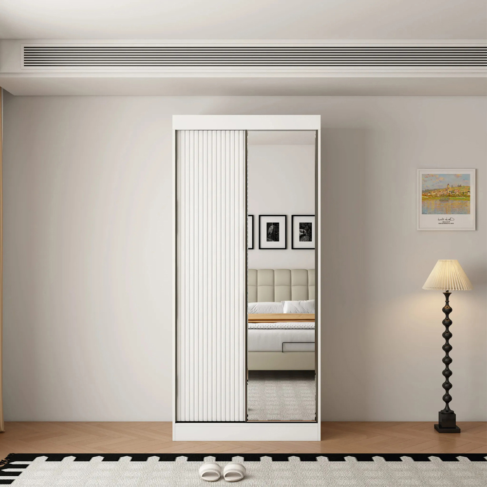 ARTESA Berlin 2 Door White Mirrored Sliding Wardrobe 100cm Image 7