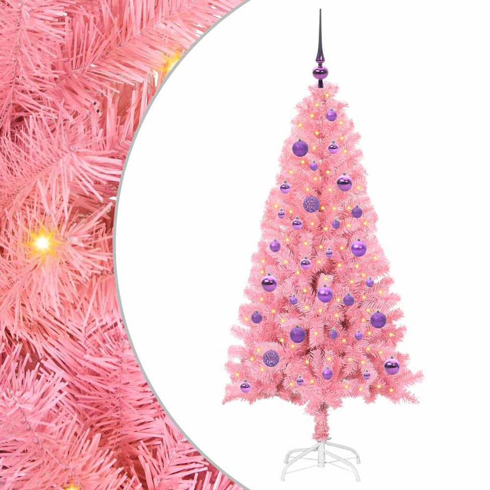 vidaXL Pre-Lit Lilac Baubles Pink Artificial Christmas Tree 5ft Image 2