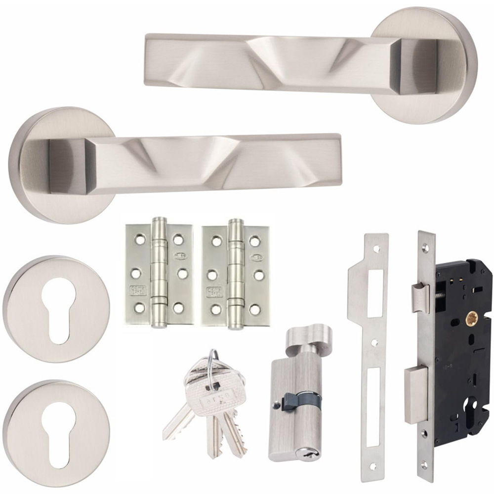Golden Grace Satin Nickel Modern Nova Euro Lock Door Handle 70mm Image 1
