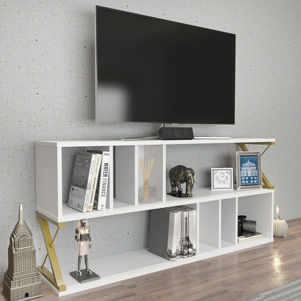 Decorotika Termas 8 Shelf White and Gold TV Unit Image 1