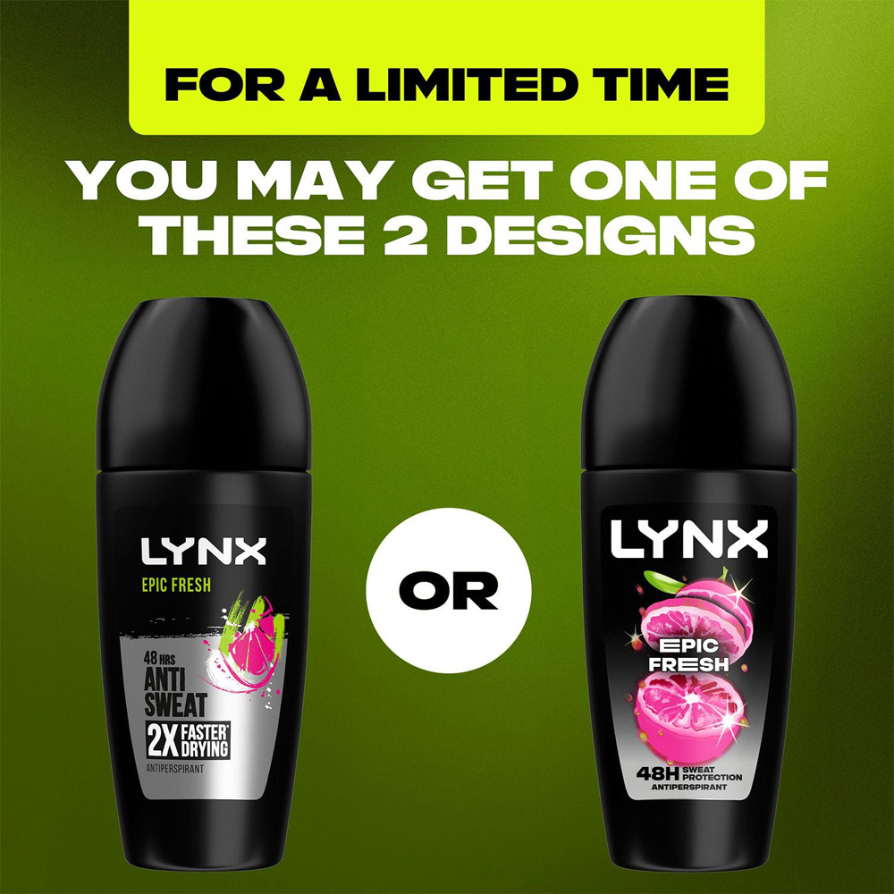 Lynx Epic Fresh 48H Sweat Protection Anti-Perspirant Roll On 50ml 3 Pack Image 4