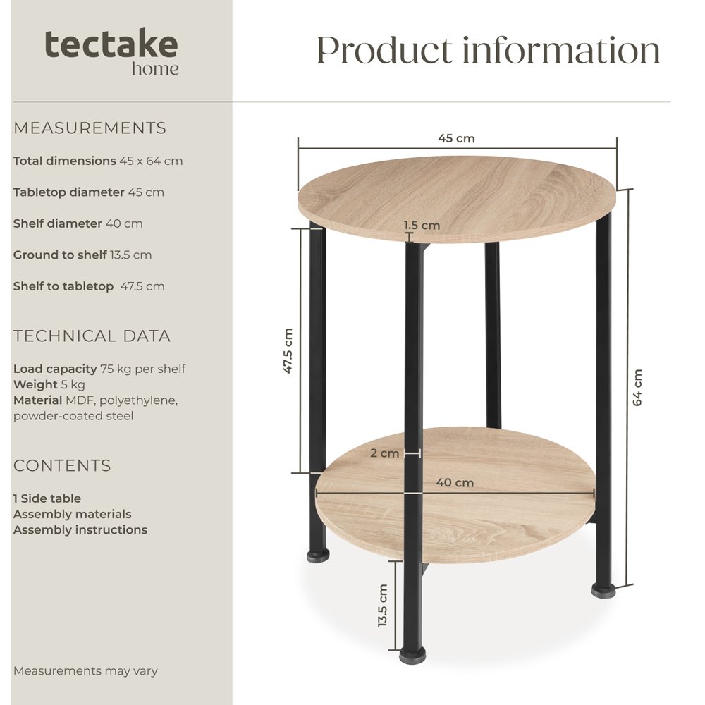 Tectake Ballina Single Shelf Sonoma Oak Bedside Table Image 9