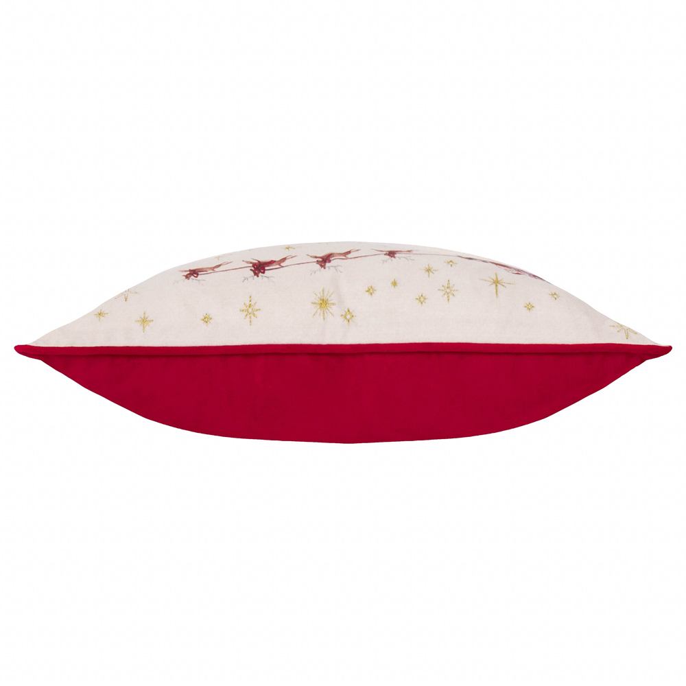 Furn Cotswold Christmas Embroidered Cream and Burgundy Velvet Cushion 30 x 50cm Image 4