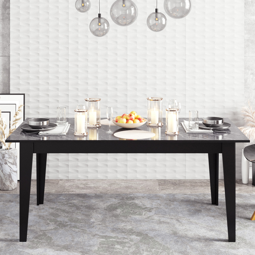 Decorotika Polka 4 Seater Black Marble Effect Modern Dining Table Image 3